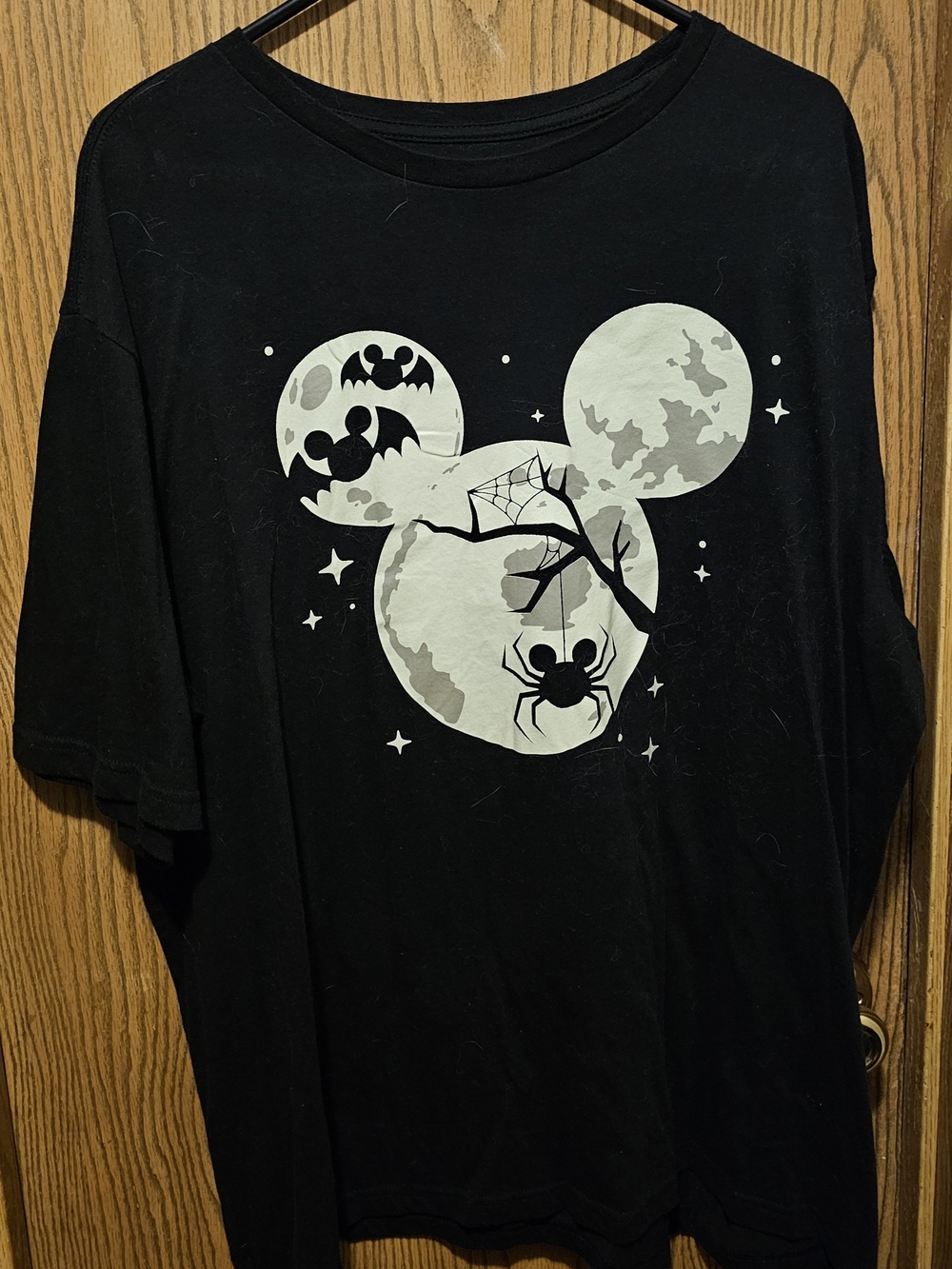 Glow In The Dark Black Short Sleeve Tee with White Halloween Mickey Moon